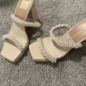 Dolce Vita Pearl-Embellished Cream Heels
